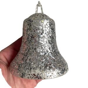 Vintage Plastic Silver Glitter Bell Ornament Lot 4 Bradford MCM Christmas READ